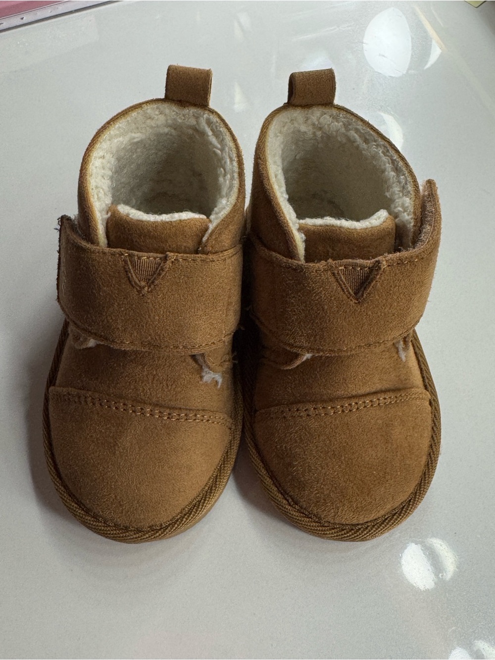 PAWZ Tan Suede Kids Cozy-Fleece Boots with Velcro Strap